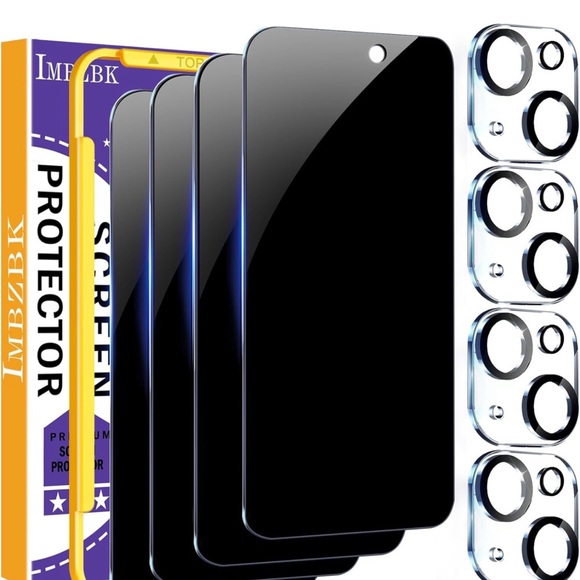 IMBZBK 4 Pack Privacy Screen Protector for iPhone 15 Tempered Glass - Picture 2 of 5